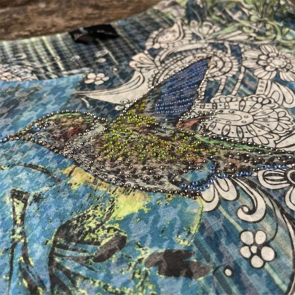 New Directions Women's Fitted Petite Top PXL 3/4 Sleeve hummingbird design - Picture 8 of 10